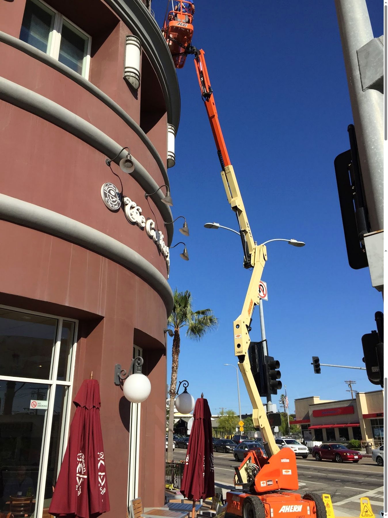 Boom lift used for difficult-access commercial window cleaning